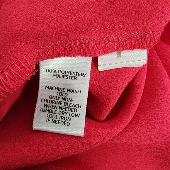 Ann Taylor Loft Womens Blouse Small Pink Long Rolled Tab Sleeves Pocket Tunic - Picture 7 of 8